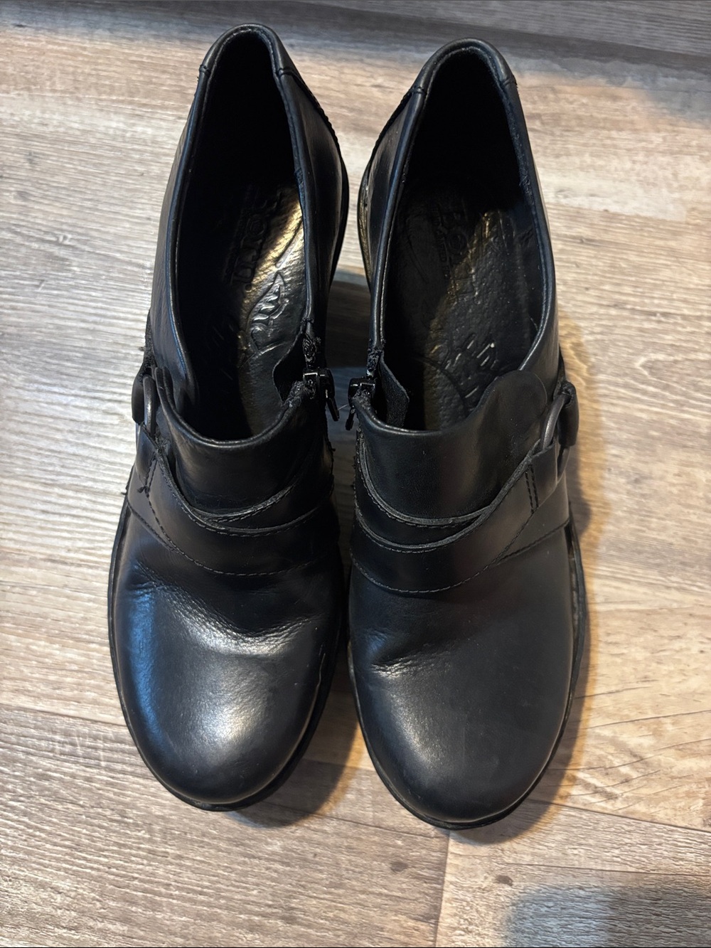 Born Black Leather Ankle Booties with Side Buckle